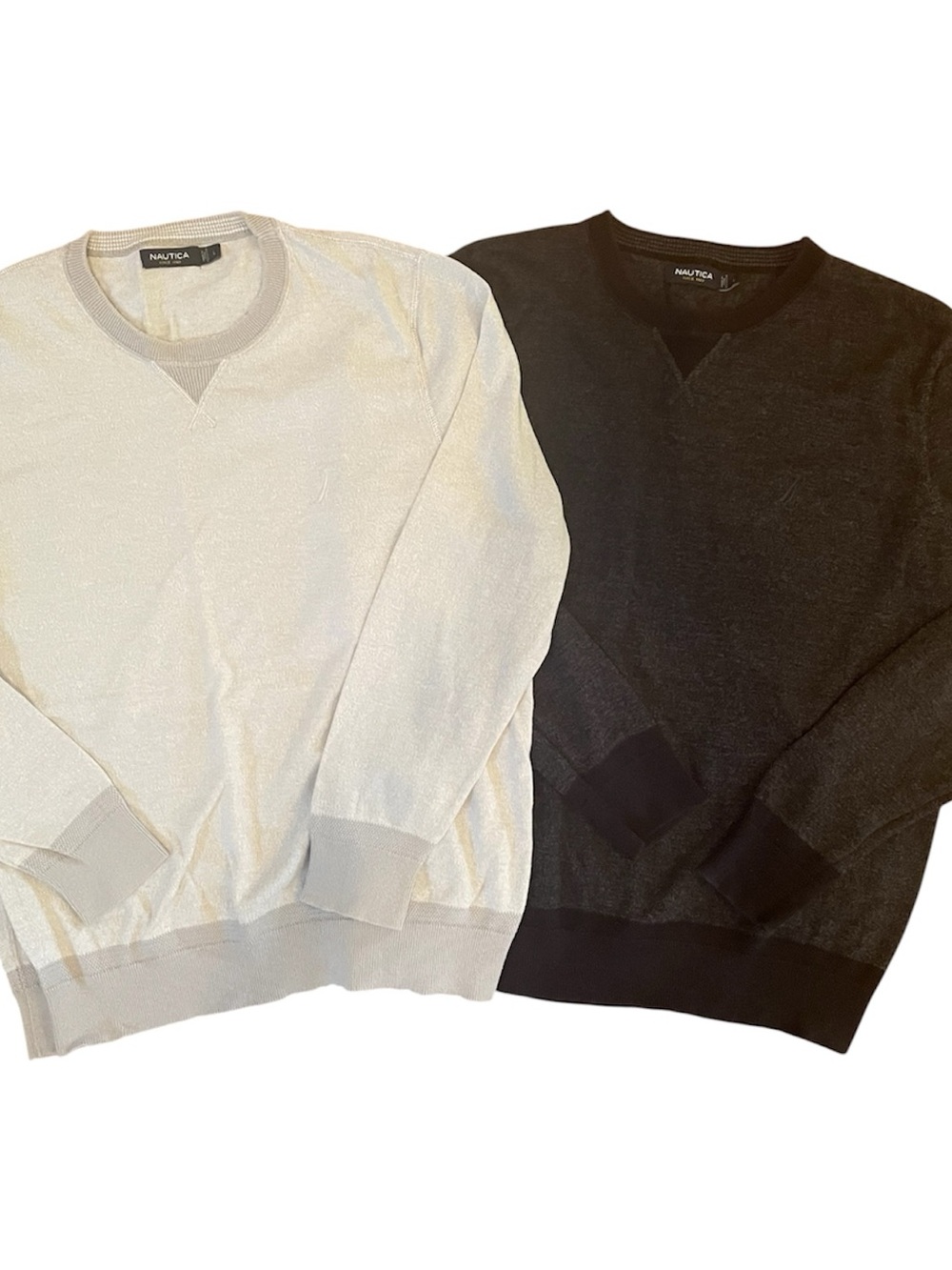 Set of 2 Nautica Crewneck Sweaters Cream and Charcoal ,L